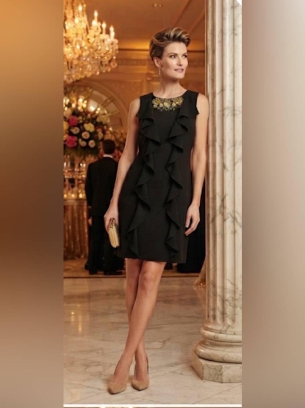 Sachin & Babi Bejeweled Ruffle Midi Dress., Silk & Viscose Size 2